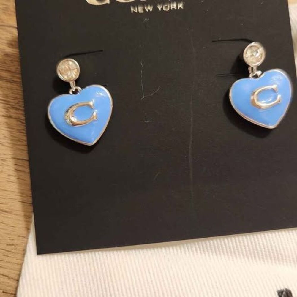 Coach Blue Heart Earrings NEW